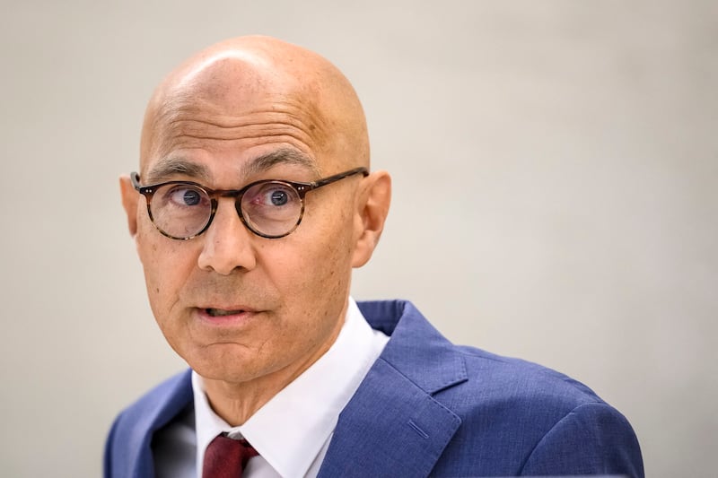 United Nations High Commissioner for Human Rights Volker Turk looks on as he delivers a speech at the opening of the 57th session of the Human Rights Council in Geneva, on September 9, 2024. (Fabrice Coffrini/AFP)