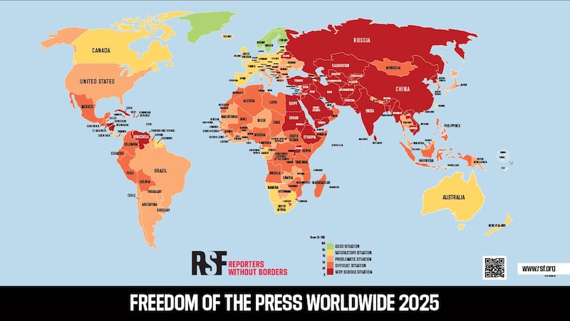 The advocacy group, also known as Reporters sans frontières or RSF, said it classified the global state of press freedom as “difficult” for the first time since it began compiling its media index in 2002.