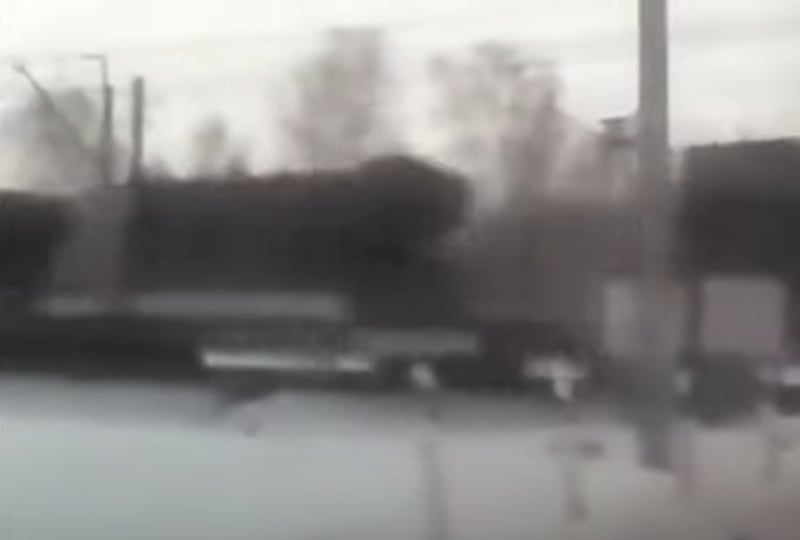 An image made from video shows what Ukrainian defense researcher Andriy Tarasenko says is North Korea’s KN-15 ballistic missile system spotted in Russia.