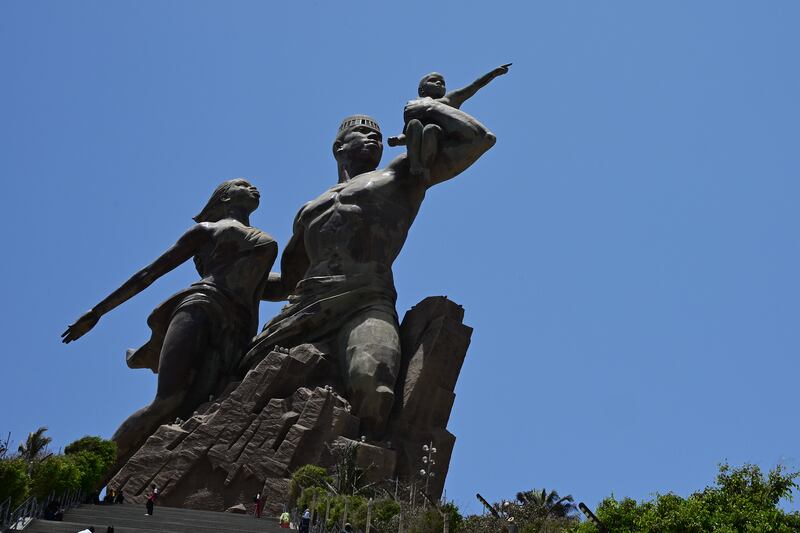The African Renaissance Monument sits on top of one of the twin hills known as Collines des Mamelles, outside Dakar, Senegal.