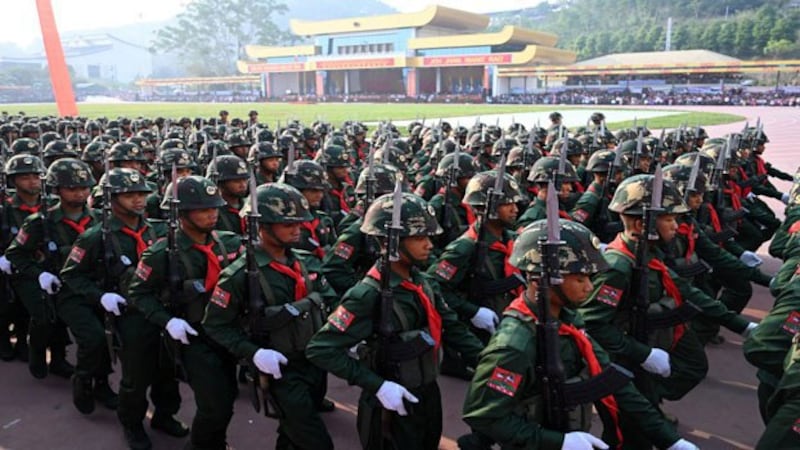 United Wa State Army (UWSA) soldiers participate in a military parade, to commemorate 30 years of a ceasefire signed with the Myanmar military in the Wa State, in Panghsang, April 17, 2019. Credit: Reuters