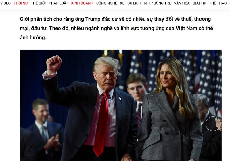 Vietnam's Tuoi Tre news site reacts on Nov. 7, 2024 to Donald Trump's victory in the U.S. presidential elections.